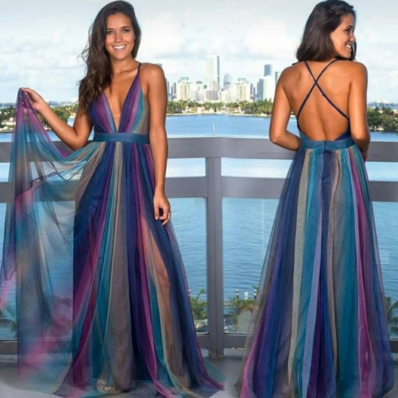 Perfect for Prom~look~Navy/Purple Tulle Dress - Picture 1 of 5